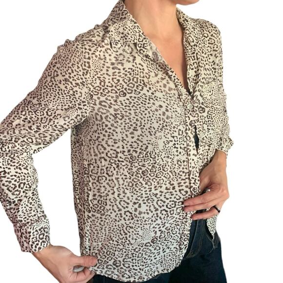 Leopard Top Small Long Sleeved Button Down Blouse - Picture 8 of 15
